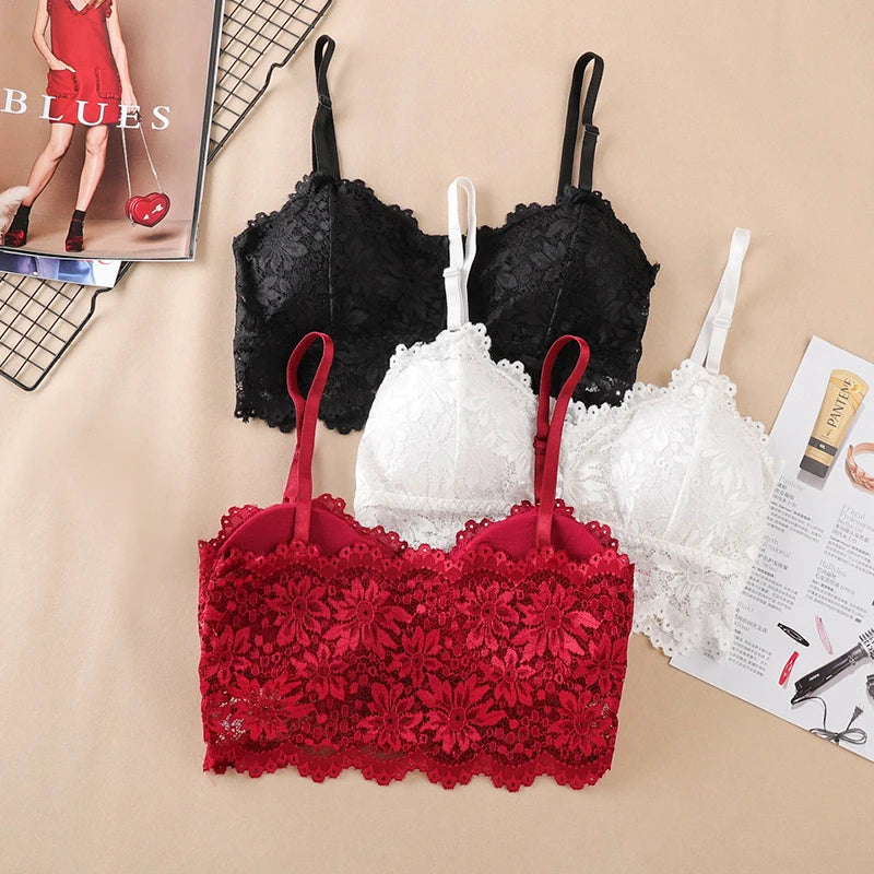 Lace Bra for Women Sexy Crop Top Seamless Push Up Bra Summer Breathable Unwired Lingeries Underwear Women Hollow Out Bralette