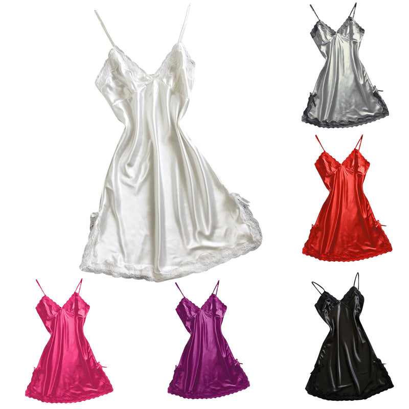 Sexy Pajamas Nightdress Women's Satin Sexy Bowknot Lace Lingerie Underwear Lace Panel Home Clothed Charming Night Dress Bathrobe