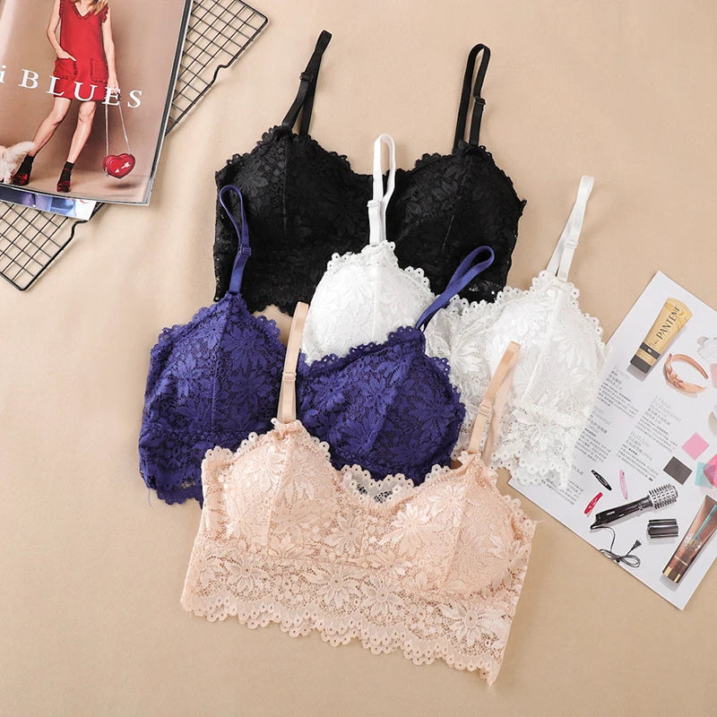 Lace Bra for Women Sexy Crop Top Seamless Push Up Bra Summer Breathable Unwired Lingeries Underwear Women Hollow Out Bralette