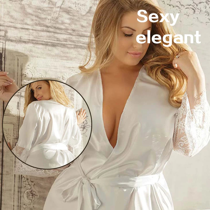 Fashion Women Sexy Silk Dressing Lace Belt Bath Robe Nightwear Female Home Wear Nightdress Lingerie For Ladied