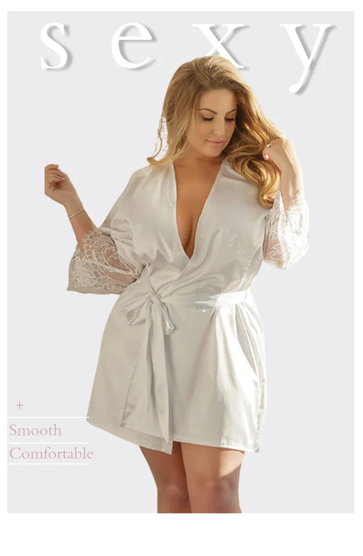 Fashion Women Sexy Silk Dressing Lace Belt Bath Robe Nightwear Female Home Wear Nightdress Lingerie For Ladied